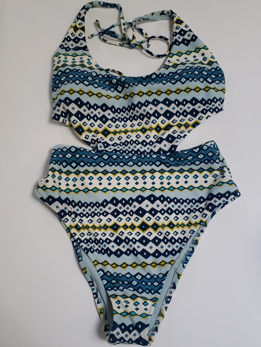 Aerie Geometric with Side Cutouts Halter One-Piece Swimsuit, Small